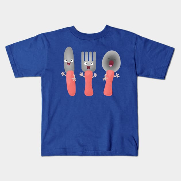 Cute knife fork and spoon cutlery cartoon Kids T-Shirt by FrogFactory